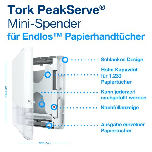 Tork PeakServe MINI-Spender für Endlos-Handtücher Tork PeakServe MINI-Spender für Endlos-Handtücher