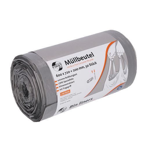 Deiss FIRST PLUS PCR Müllsack mit Tragegriff, 60 Liter, grau Deiss FIRST PLUS PCR Müllsack mit Tragegriff, 60 Liter, grau