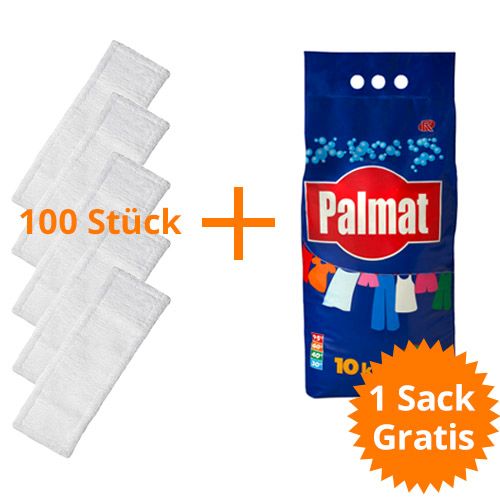 Set- 100 St. Microfasermop 50 cm + 10 kg Palmat Vollwaschmittel gratis