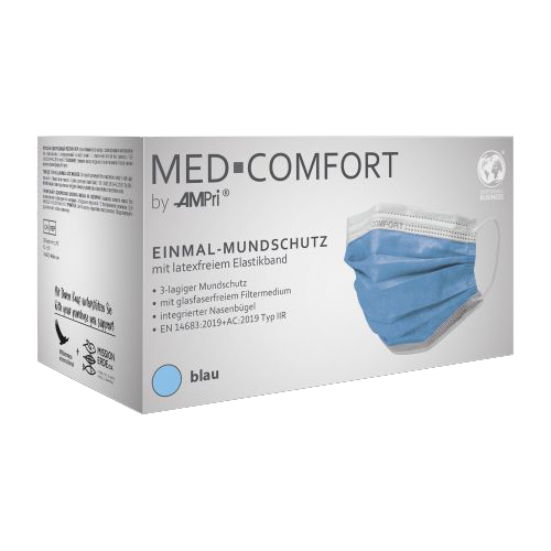 Med-Comfort Mundschutz blau, 3-lagig, mit Elastikband Med-Comfort Mundschutz blau, 3-lagig, mit Elastikband