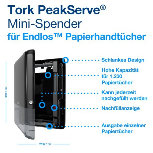 Tork PeakServe MINI-Spender für Endlos-Handtücher Tork PeakServe MINI-Spender für Endlos-Handtücher