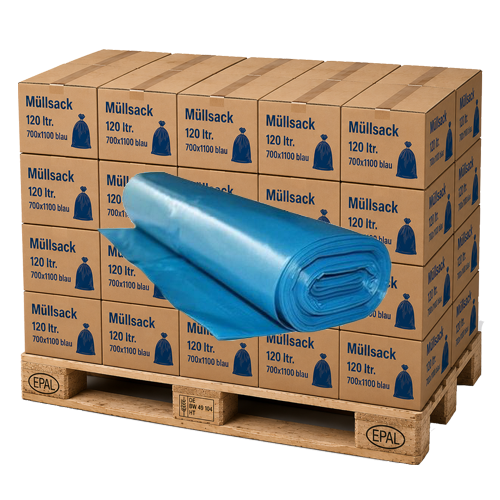 1 Palette (480 Ro.) Müllsäcke 120 ltr. Typ 100 blau 700x1100