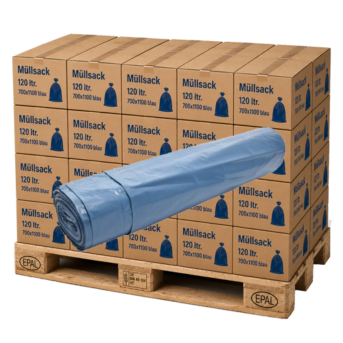 1 Palette (540 Ro.) Müllsäcke 120 ltr. Typ 60 blau 700x1100